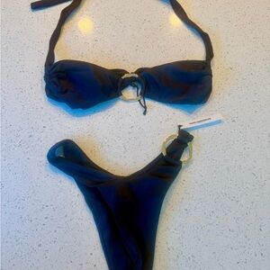 Elegant Navy Ring Accent Bikini Set